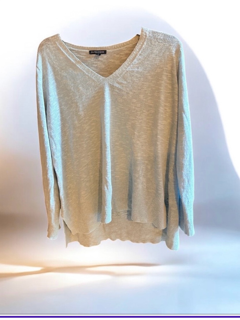 Eileen Fisher Light Blue Organic Slub Cotton V-Neck Knit Pullover Plus Size 2X